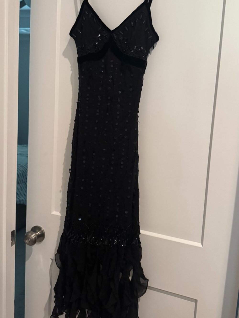 Sue Wong Dress Silk Hand Beaded Sequins Evening Gown Black prom sz 6 Short New 1